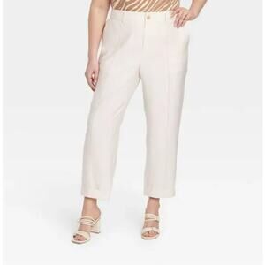 A New Day Cream High-Rise Slim Fit Pintuck Ankle Pant Womens Plus 20R Cuffed Hem